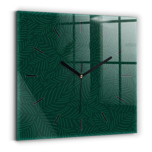 Square glass wall clock Leaf pattern