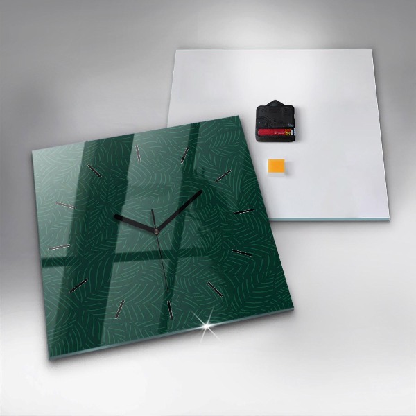 Square glass wall clock Leaf pattern