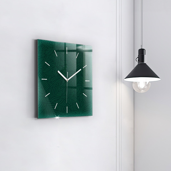 Square glass wall clock Leaf pattern