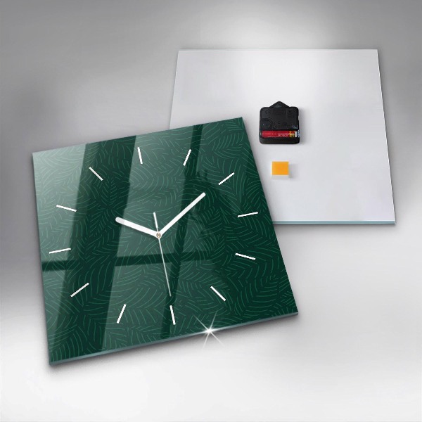 Square glass wall clock Leaf pattern