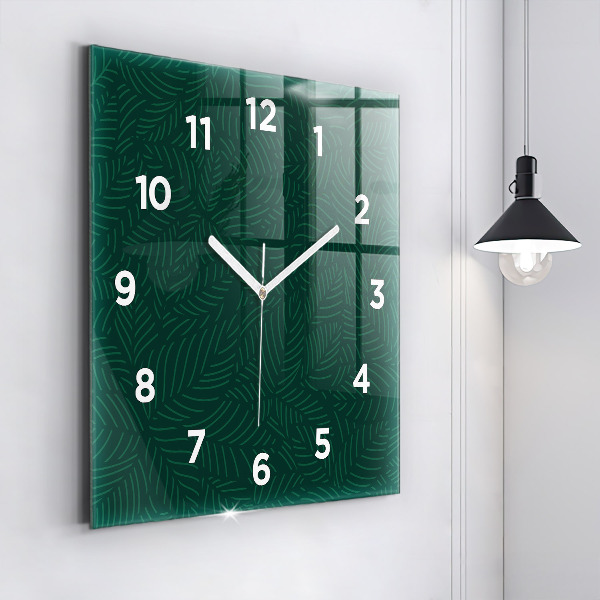 Square glass wall clock Leaf pattern