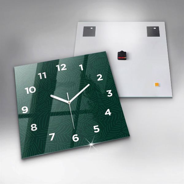 Square glass wall clock Leaf pattern
