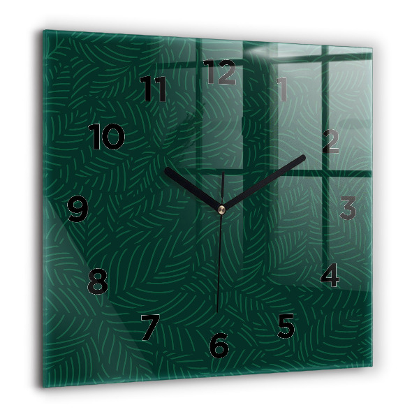 Square glass wall clock Leaf pattern