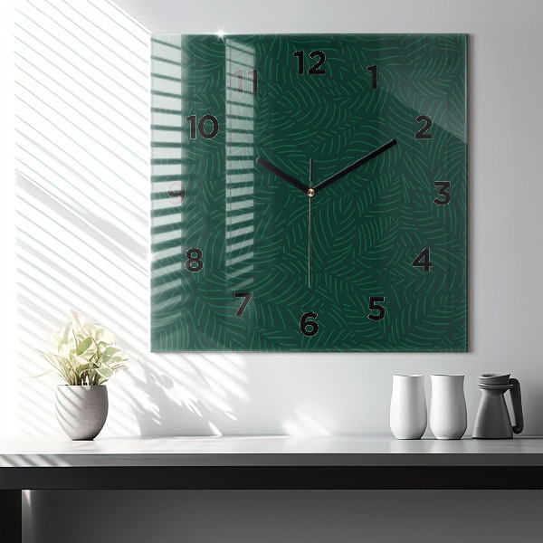 Square glass wall clock Leaf pattern