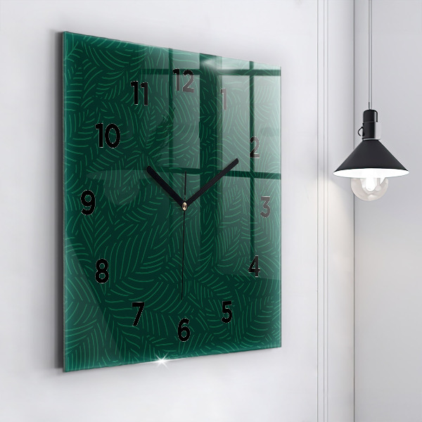 Square glass wall clock Leaf pattern