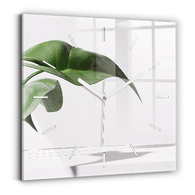 Square glass wall clock Abstract leaves
