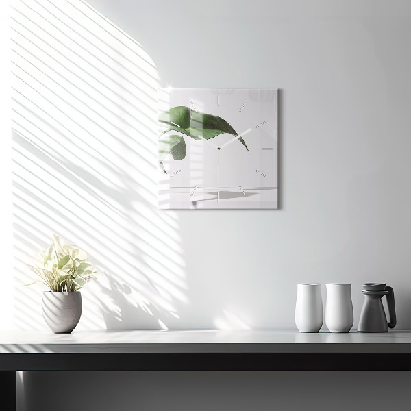 Square glass wall clock Abstract leaves