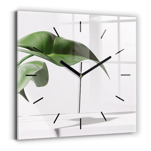Square glass wall clock Abstract leaves