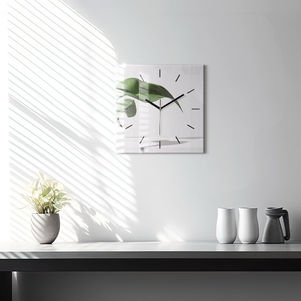 Square glass wall clock Abstract leaves