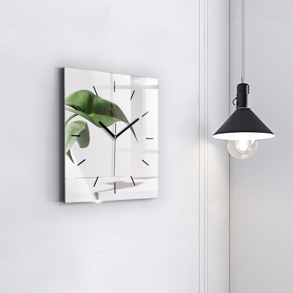 Square glass wall clock Abstract leaves