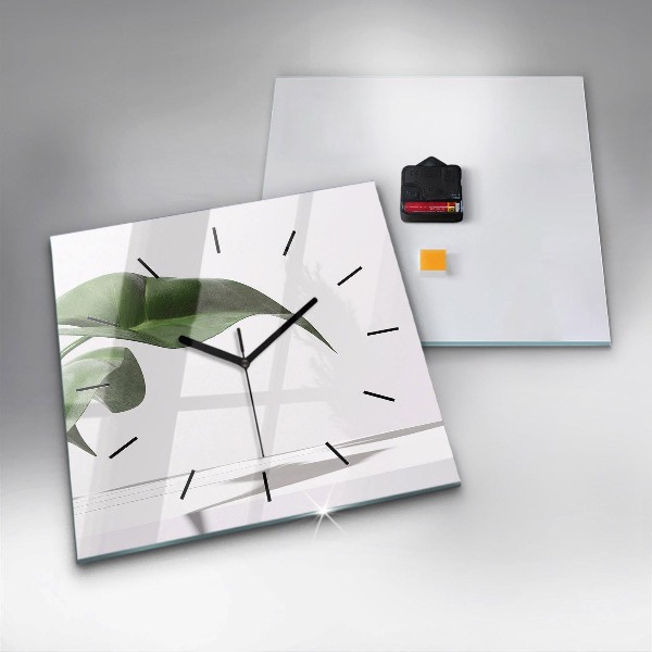 Square glass wall clock Abstract leaves