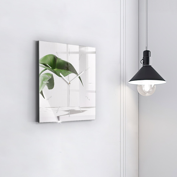 Square glass wall clock Abstract leaves