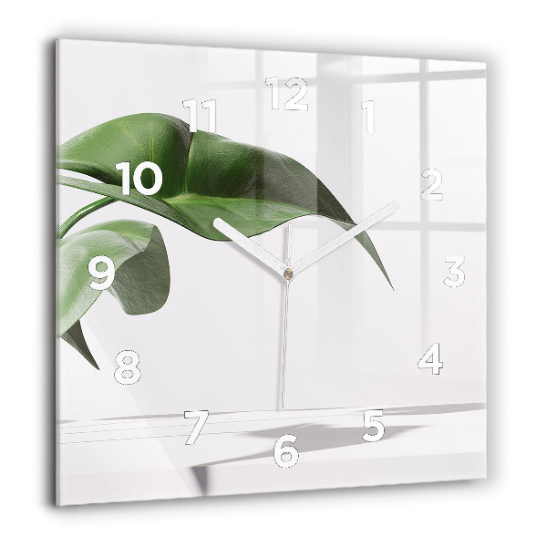 Square glass wall clock Abstract leaves