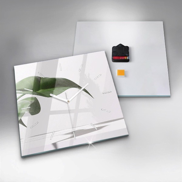 Square glass wall clock Abstract leaves