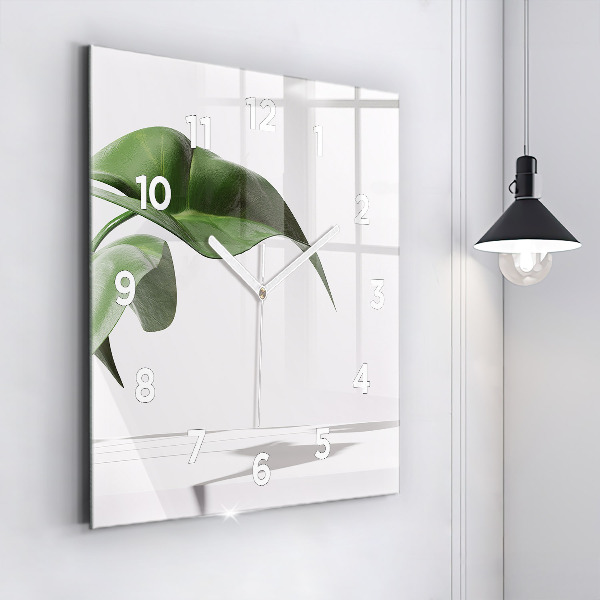Square glass wall clock Abstract leaves