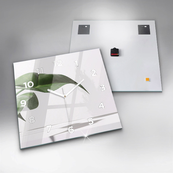 Square glass wall clock Abstract leaves