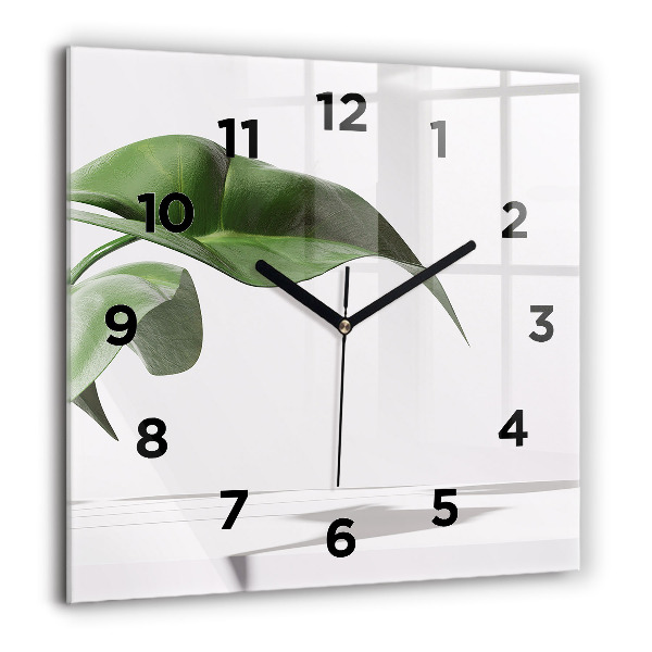 Square glass wall clock Abstract leaves