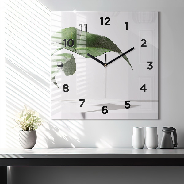 Square glass wall clock Abstract leaves
