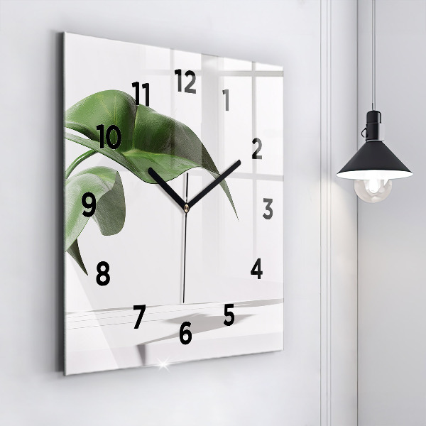 Square glass wall clock Abstract leaves
