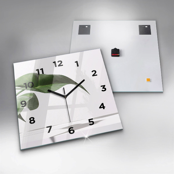Square glass wall clock Abstract leaves