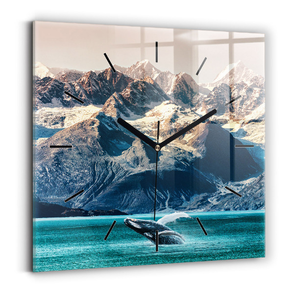 Square glass wall clock Whale water