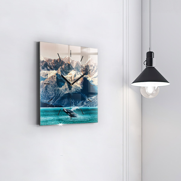 Square glass wall clock Whale water