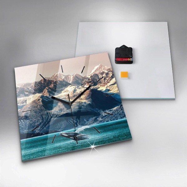 Square glass wall clock Whale water