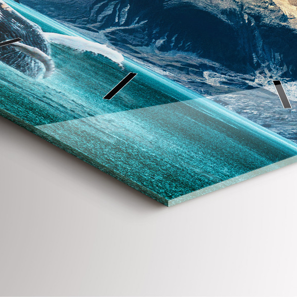 Square glass wall clock Whale water