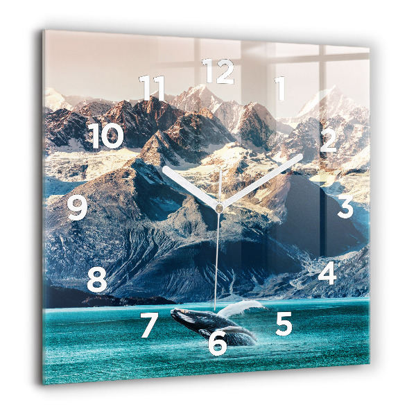 Square glass wall clock Whale water