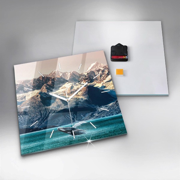 Square glass wall clock Whale water