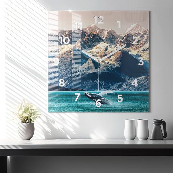 Square glass wall clock Whale water