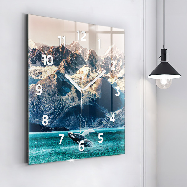 Square glass wall clock Whale water