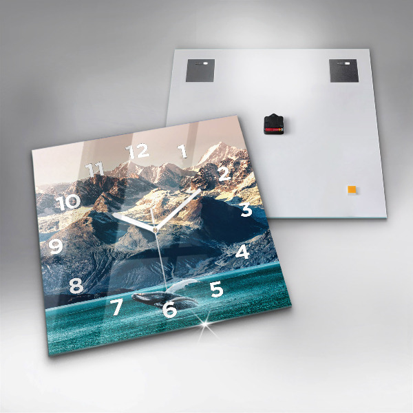 Square glass wall clock Whale water
