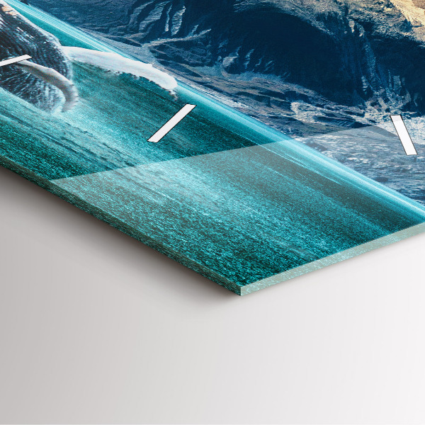 Square glass wall clock Whale water