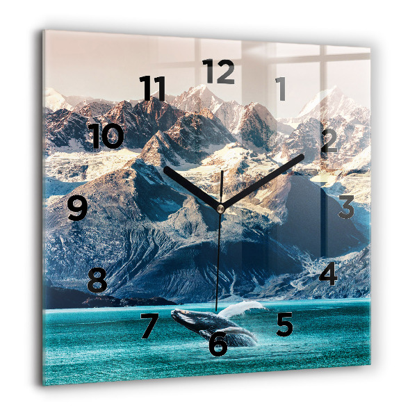 Square glass wall clock Whale water