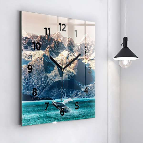 Square glass wall clock Whale water