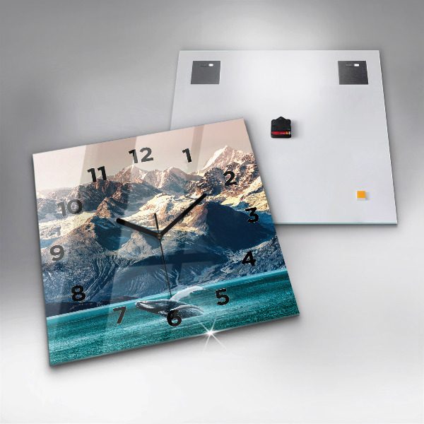 Square glass wall clock Whale water