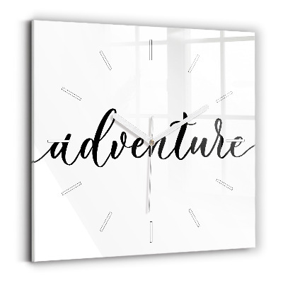 Square glass wall clock Adventure inscription