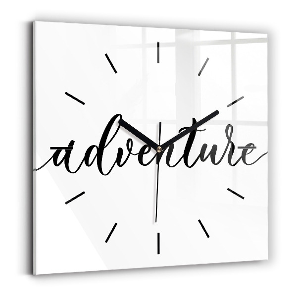 Square glass wall clock Adventure inscription