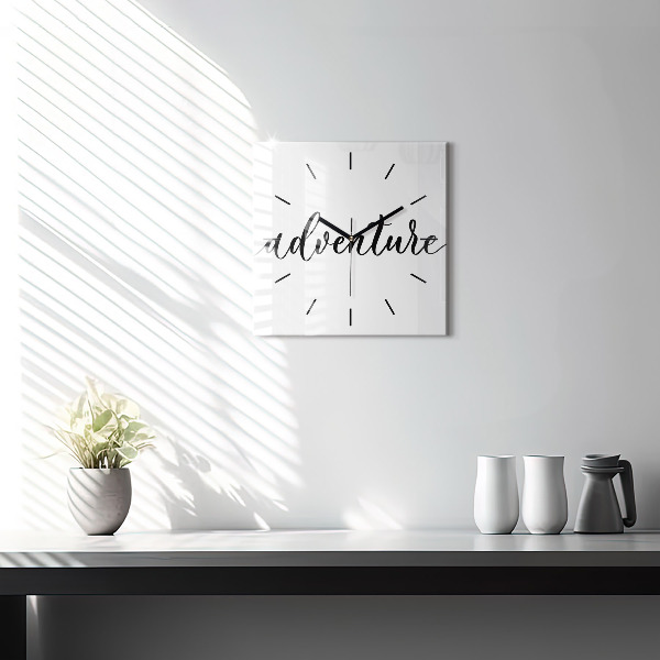 Square glass wall clock Adventure inscription