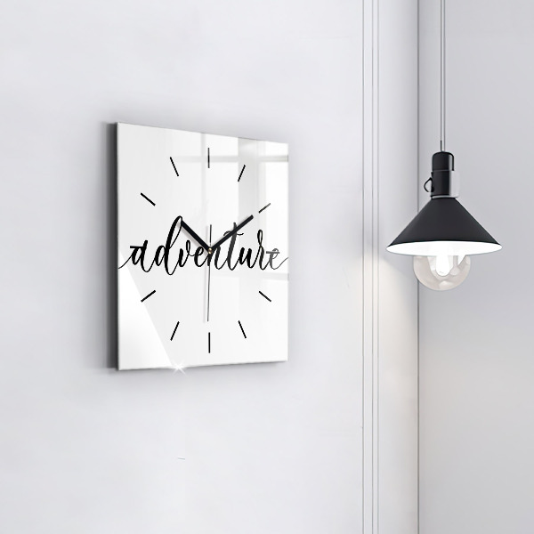 Square glass wall clock Adventure inscription