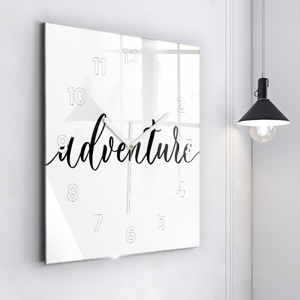 Square glass wall clock Adventure inscription