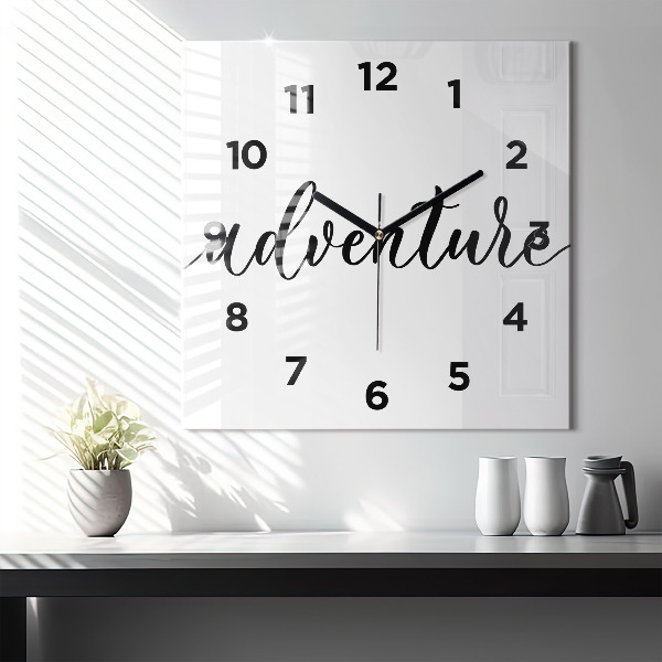 Square glass wall clock Adventure inscription