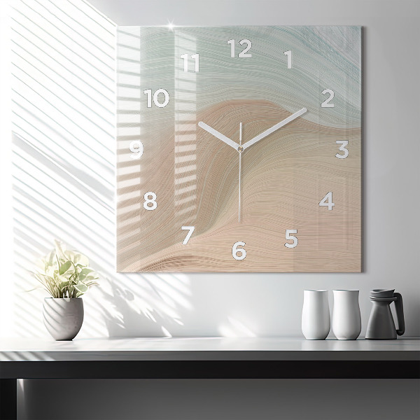 Square glass wall clock Wave abstraction