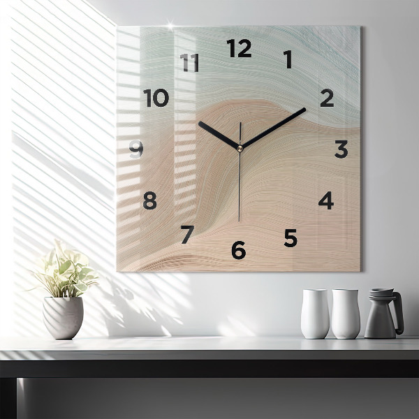Square glass wall clock Wave abstraction