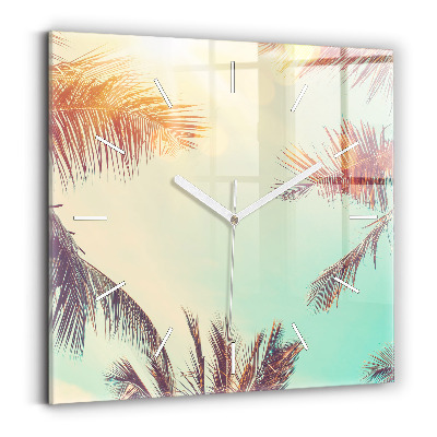 Square glass wall clock Tropical palm trees