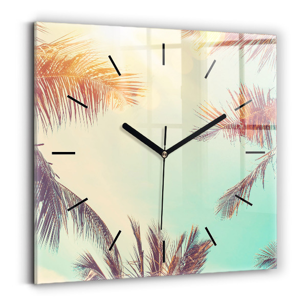 Square glass wall clock Tropical palm trees