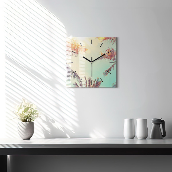 Square glass wall clock Tropical palm trees