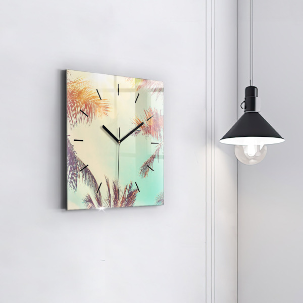 Square glass wall clock Tropical palm trees