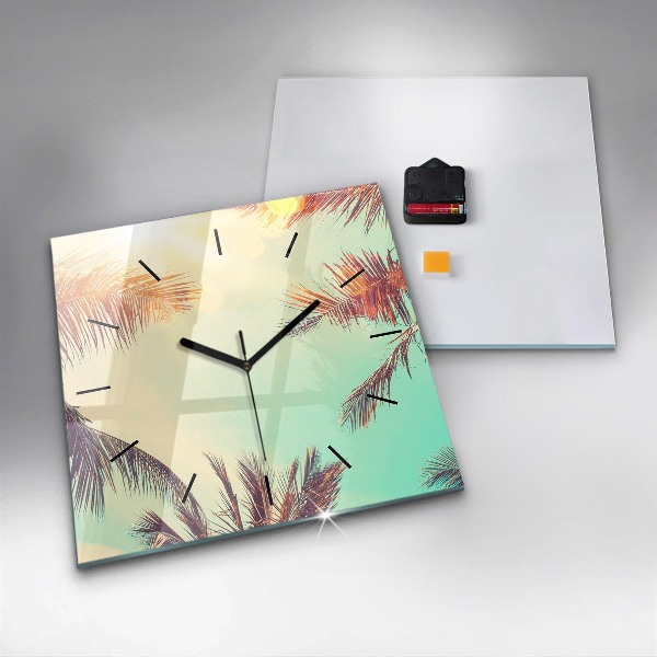 Square glass wall clock Tropical palm trees